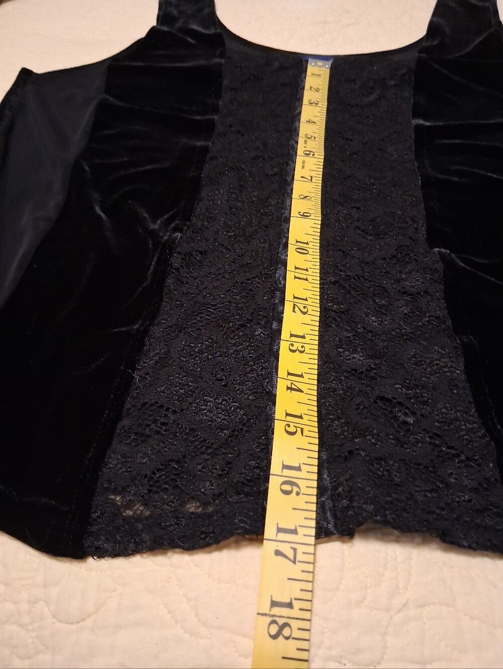 Venezia Women's Black Lace & Velvet Panel Tank Top - Picture 5 of 8